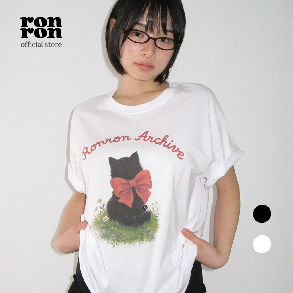 [RONRON] Ribbon Cat Basic Fit T Shirt / 2colors