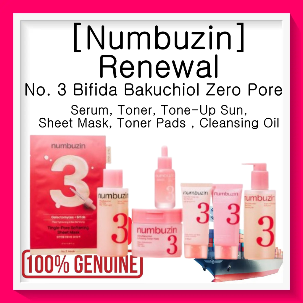 [Numbuzin] Renewal No. 3 Bifida Bakuchiol Zero Pore Serum, Pore Milky Toner Light , Porcelain Base-s