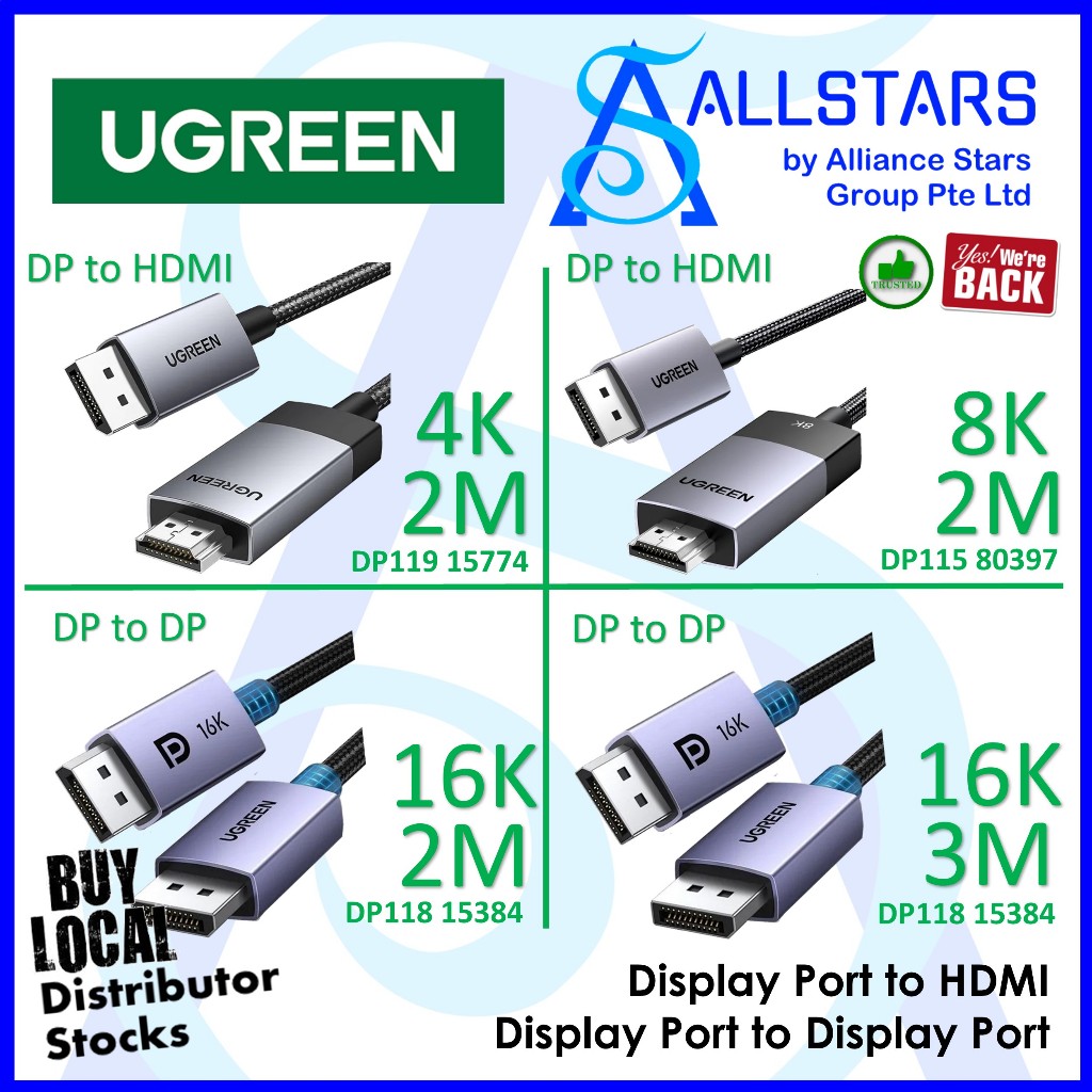 (ALLSTARS) *หุ้นตัวแทนจําหน่ายอย่างเป็นทางการ * สาย UGREEN (DP to DP, DP to HDMI)