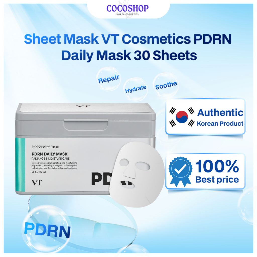 Sheet Mask VT Cosmetics PDRN Daily Mask 30 แผ่น Hydrating Skin Care เกาหลี