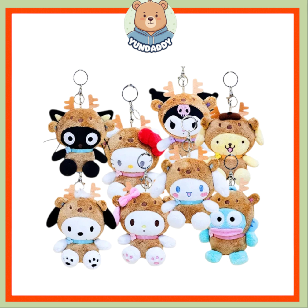 [SANRIO] Plush Bag Charm 13cm Reindeer Costume Edition Pompompurin / Pochacco / Chococat / Hangyodon (RIZE_Wonbin chococat)