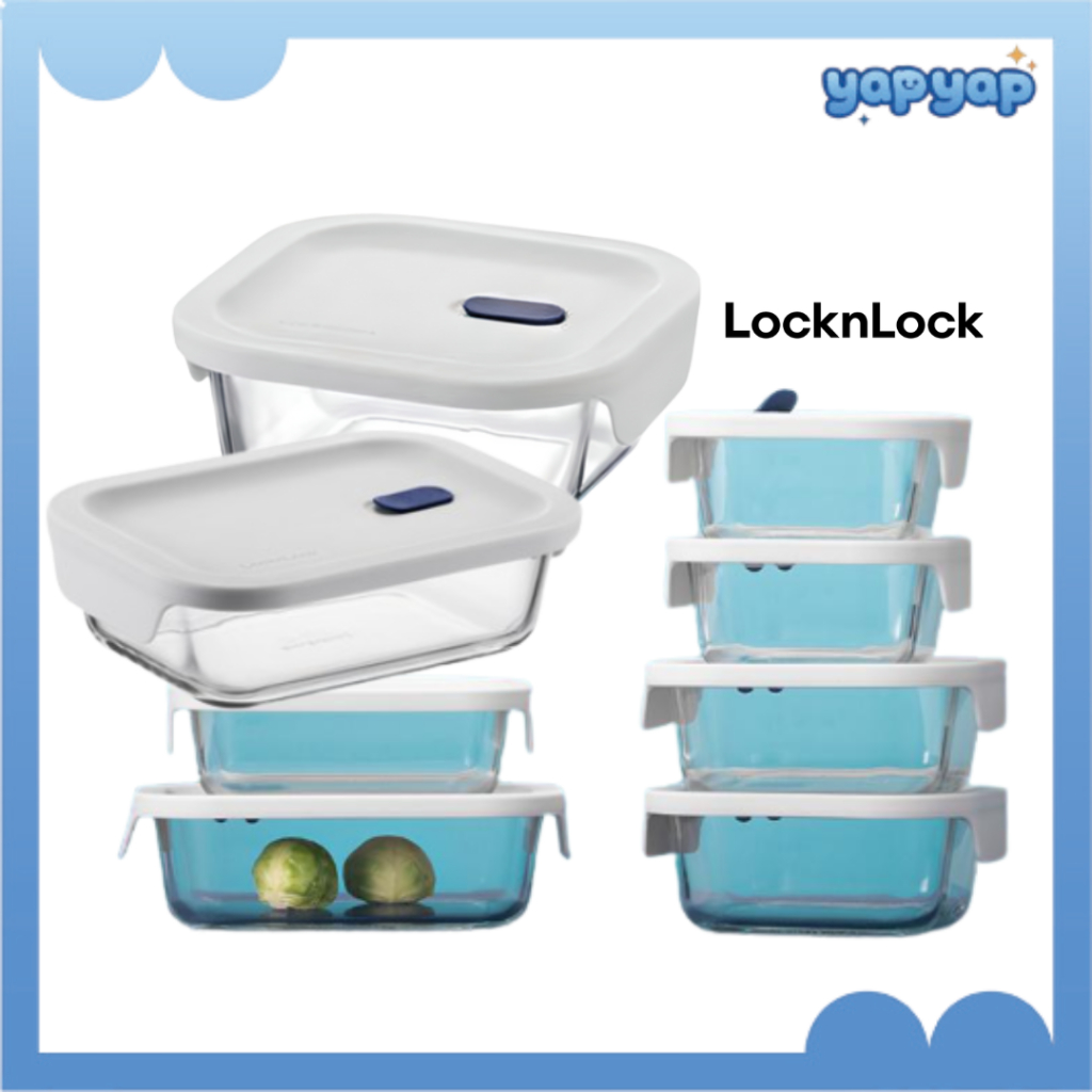 LocknLock กล่องใส่อาหารแก้วซิลิโคนชั้นบน | ฝาปิดรูไอน้ํา | แก้วทนความร้อน