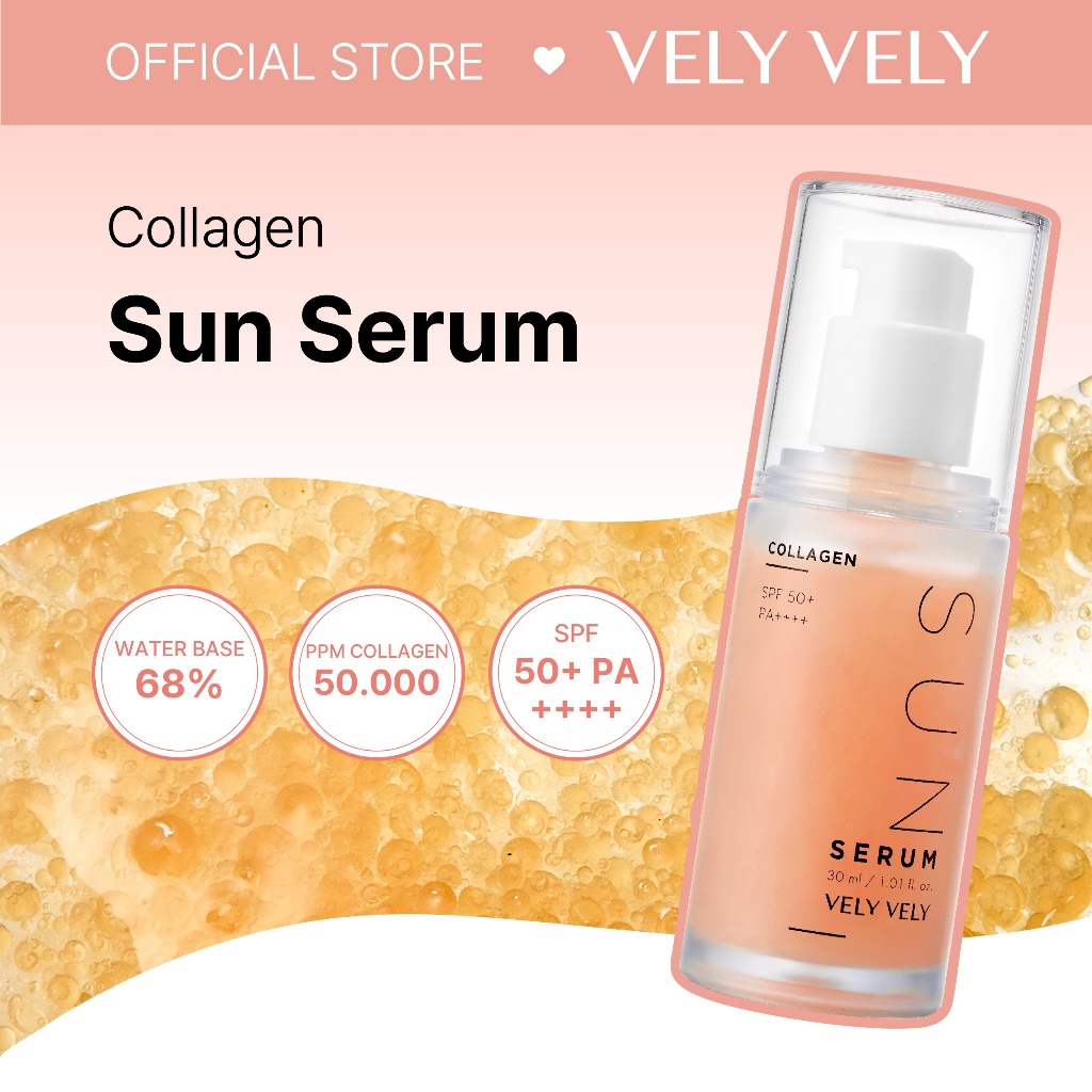 [VELY Vely] Collagen Sun Serum SPF 50+PA++++ 30ml, คอลลาเจนโมเลกุลต่ํา, ต่อต้านริ้วรอย, Triple Funct
