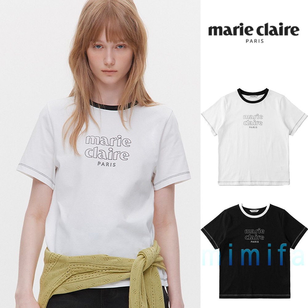 Marie Claire เสื้อยืดแขนสั้นมีโลโก้ Essential