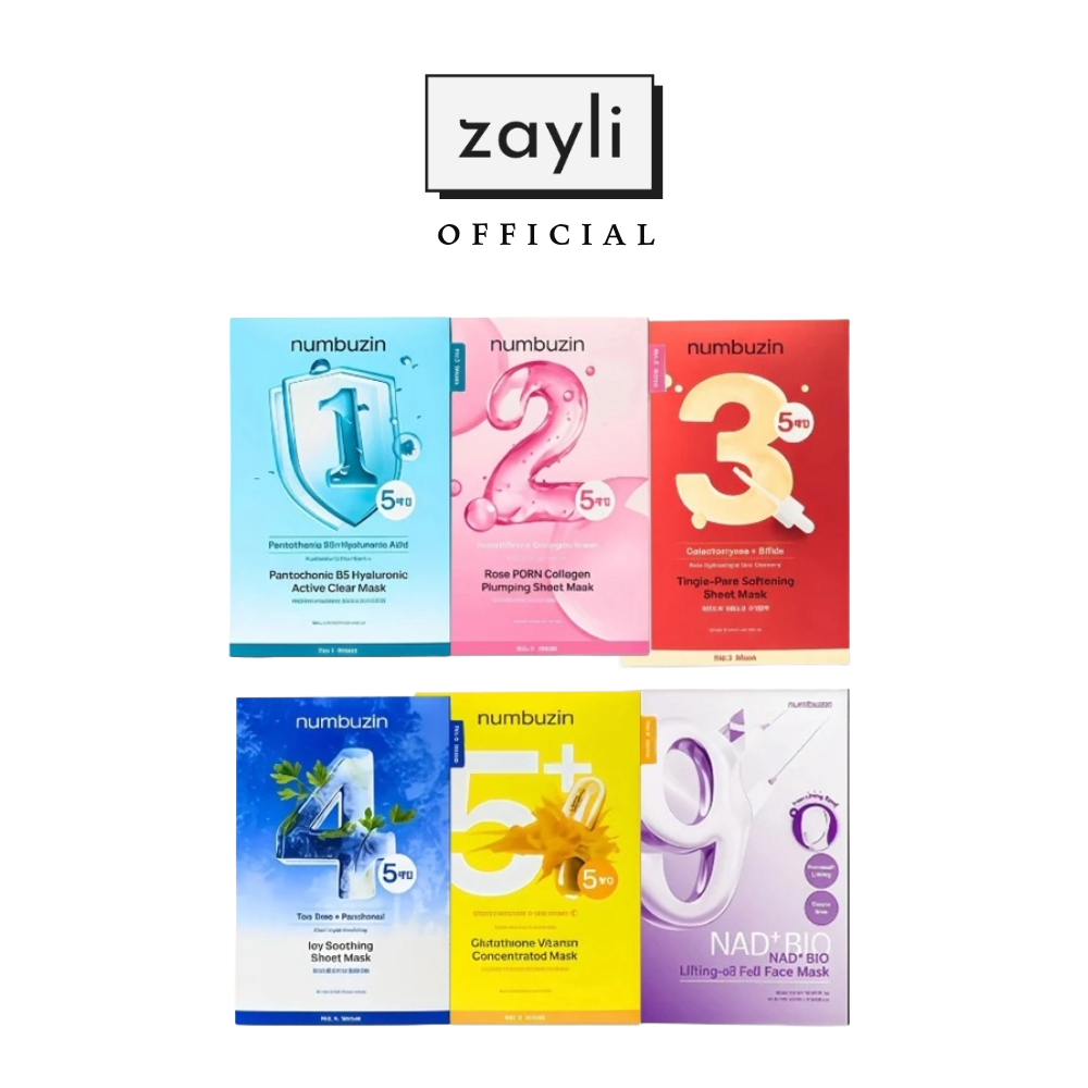 [Numbuzin] Sheet Mask Set 4eaNo.1 Pantothenic B5 / No.2 Water Collagen 65% / No.3 Tingle Pore Softening / No.4 SOS Icy Soothing / No.5+ Vitamin C Brightening