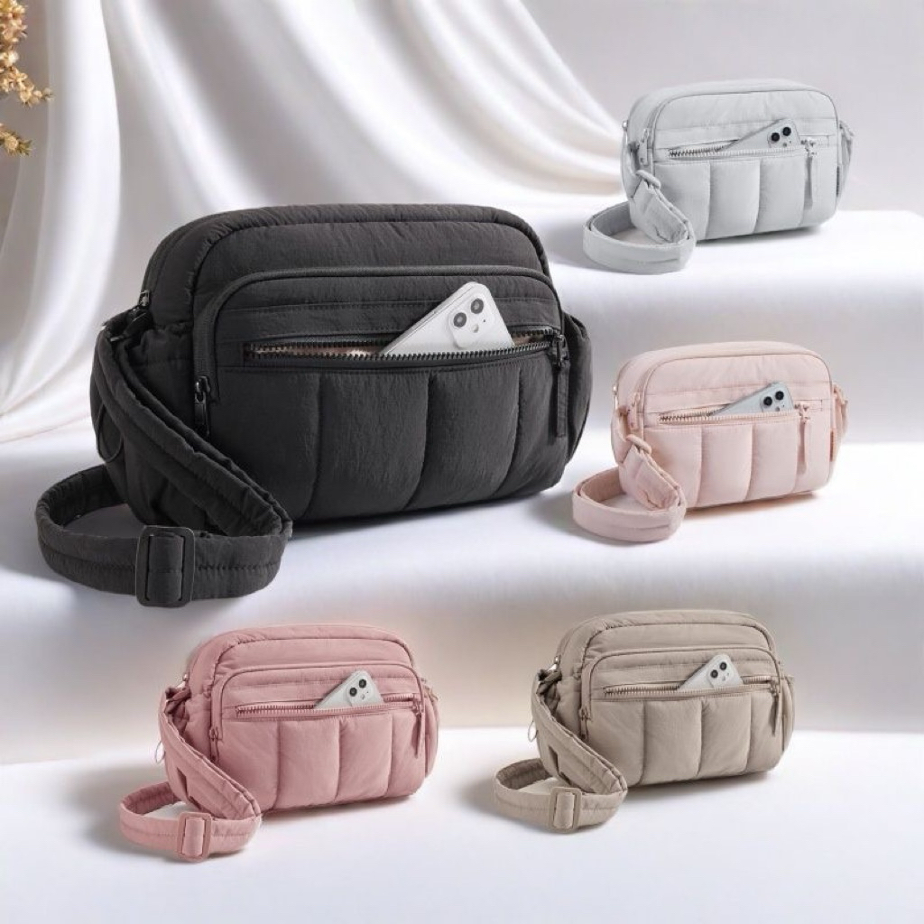 ADJUSTABLE TRAVEL CROSSBODY SHOULDER BAG SLINGBAG Classic Boston Hand Bag Weekend Bag PUFFY QUILT Ma