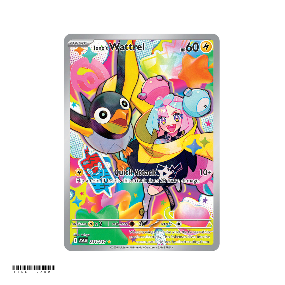 Ionos Wattrel Ascended Heroes 231/295 ภาพประกอบ EN Pokemon การ์ดเกม PTCG TreeT การ์ด