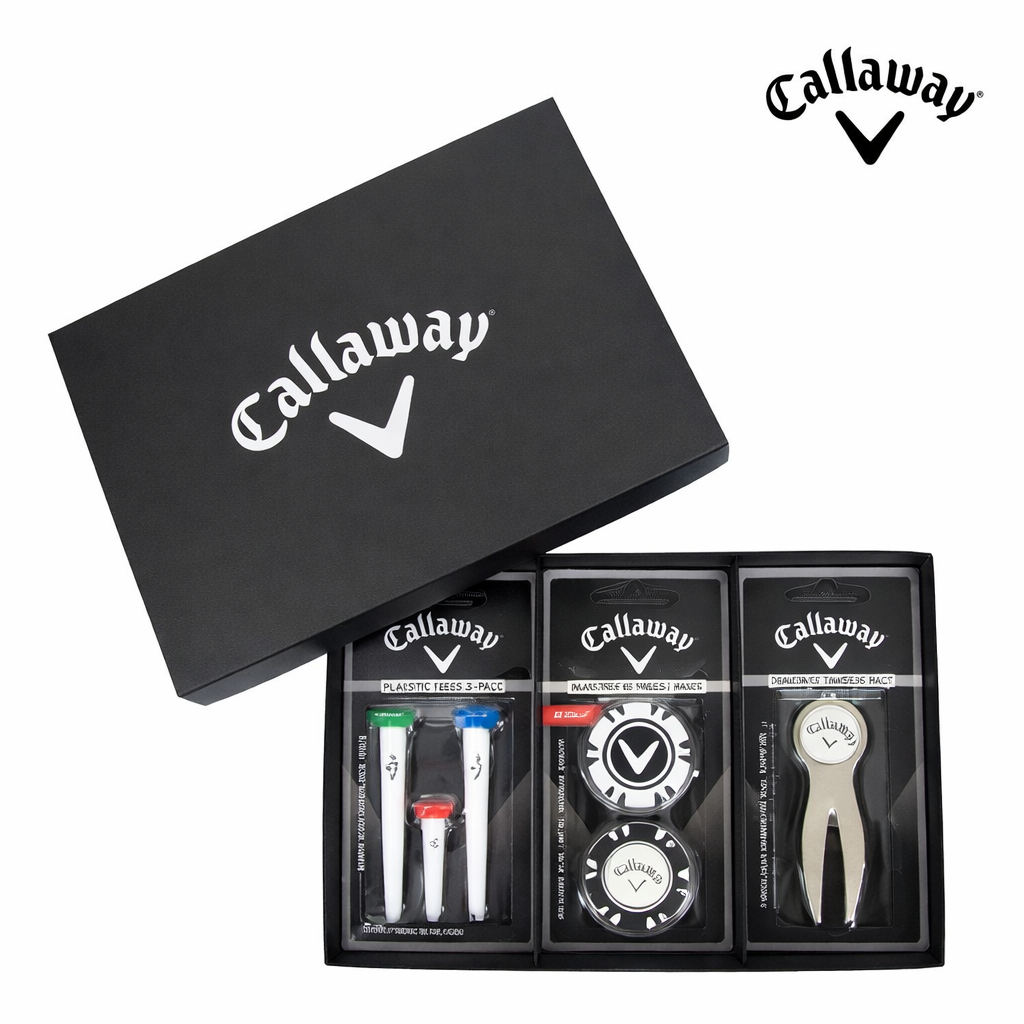 [Callaway] ชุดของขวัญอุปกรณ์กอล์ฟ: เสื้อยืด, ชิปโป๊กเกอร์ และเครื่องมือดูแลสีเขียว
