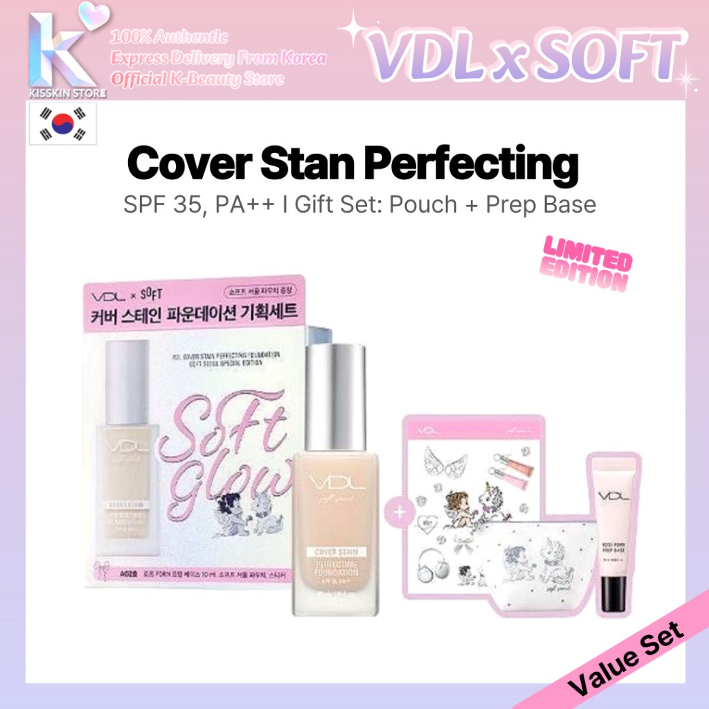 ใหม่ VDL Soft Seoul Edition Cover Stain Perfecting Foundation 30ml | SPF35 PA++ | กระเป๋าและมินิเบสข