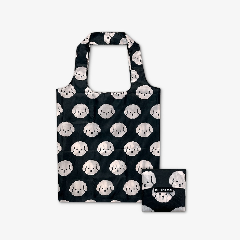 [Mill And Moi] กระเป๋าช้อปปิ้งตลาดพับได้ Black Cream Poodri