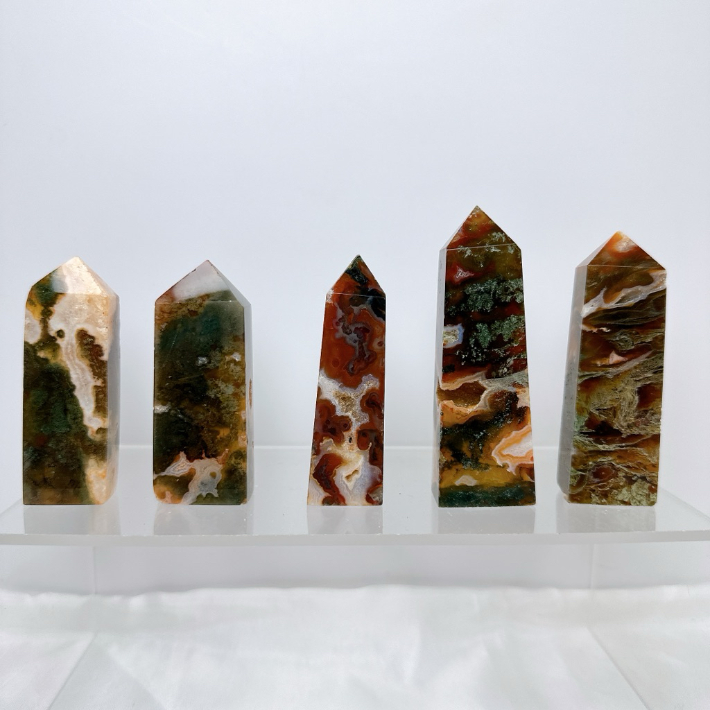 [SG] Carnelian ธรรมชาติพร้อม Moss Agate Tower – Crystal Point Obelisk Healing Stone & Home Décor