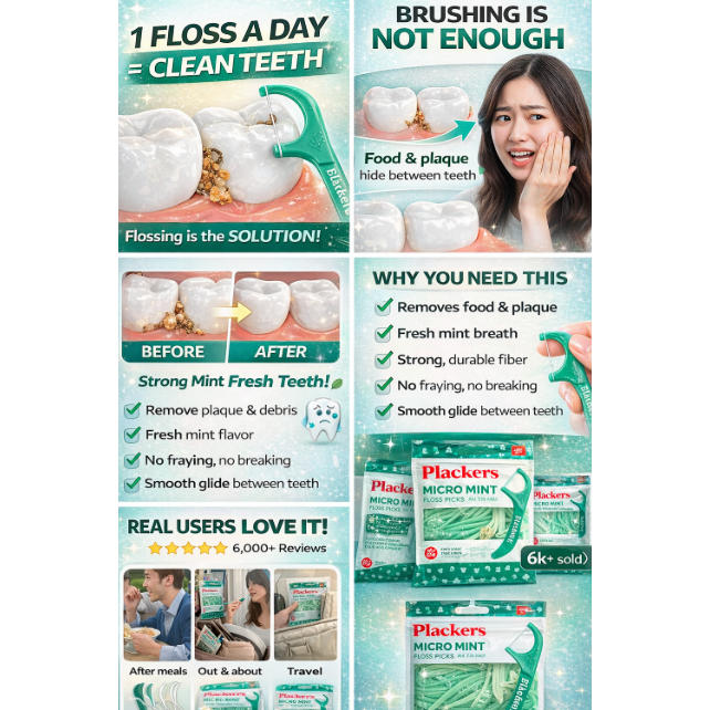 Plackers Micro Mint Floss Picks 36 ชิ้นไหมขัดฟันไม้จิ้มฟันกําจัดคราบหินปูน Mint Fresh Oral Care