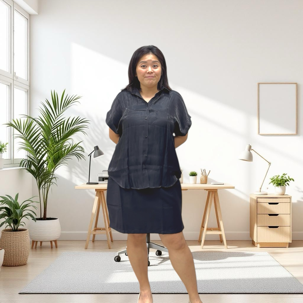 (UK12-UK14/UK16-UK18/UK20-UK22) เสื้อคอปก (กระดุมอเนกประสงค์) [โพลีเอสเตอร์]