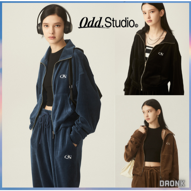 [ ODDSTUDIO ] OS Logo Velour Semi-Crop Zip-Up 4 สีเกาหลีแท้ 100%