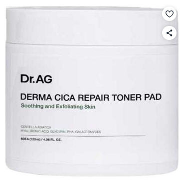 Dr.AG Cica Toner Pad Exfoliating Pad Soothing Hydrating Toner Pad Pore Care Daily Skincare 60 ชิ้น