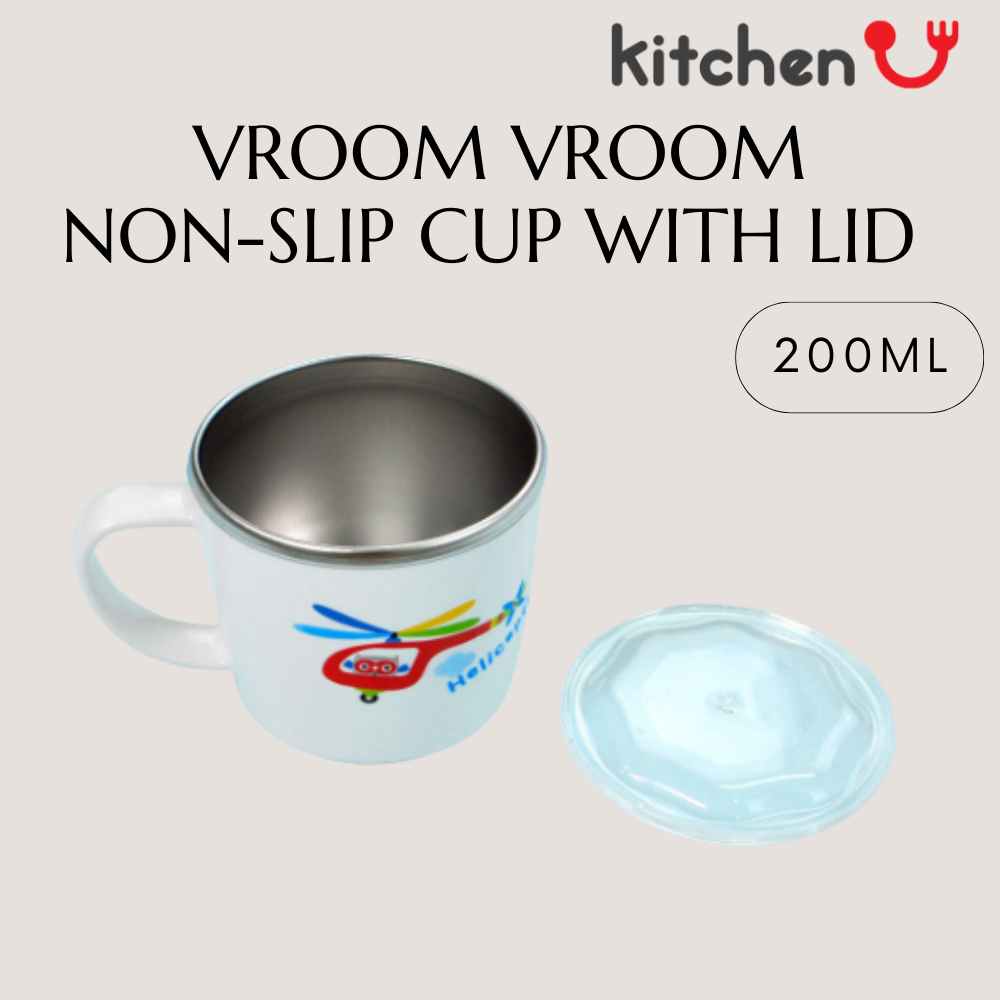 KITCHENU Vroom Vroom Non-Slip & Spill-Proof Stainless Kids Cup (200 ml)