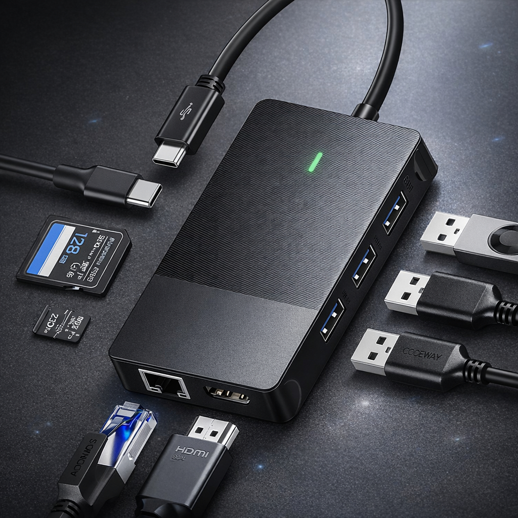 CODE WAY USB-C 8-in-1 Multi Hub พร้อม PD 85W | 4K@30Hz HDMI | ยูเอสบี 3.0 x3 | แลน | SD/TF