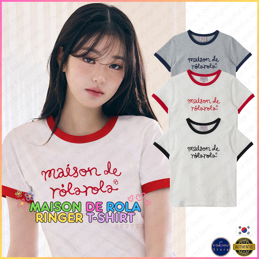 ROLAROLA Maison De Rola Ringer เสื้อยืด | Korean Coquette Vintage Crop Top French Chic