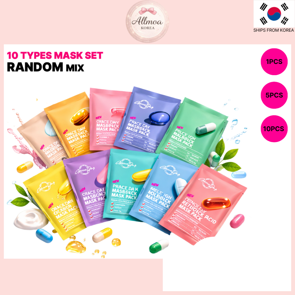 แผ่นคอลลาเจนมาส์กมาส์กหน้าให้ความชุ่มชื้นแพ็คสุ่ม 1 5 10 ชิ้น K-Beauty Grace Day