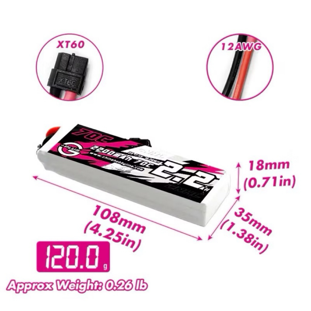 CNHL **2S 7.4V 2200mAh 70C /140C (XT60) แรง! (**2S เช็คให้ชัวร์ก่อนกดสั่ง)