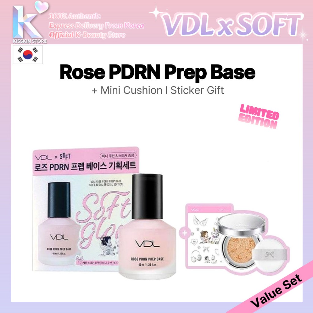 VDL Rose PDRN Prep Base 40ml | มินิคุชชั่นและสติ๊กเกอร์ของขวัญ | โกลว์ ไพรเมอร์ | เค-บิวตี้ จากเกาหล