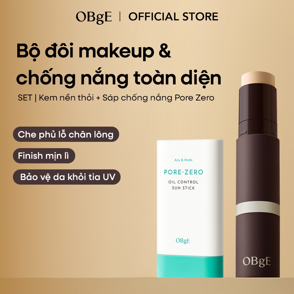 [OBgE Official] เซ็ตรองพื้นและกันแดดสติ๊ก Natural Cover Foundation + Pore Zero Oil Control Sun Stick | ปกปิดผิว + กันแดด + คุมมัน | SPF50+ PA++++