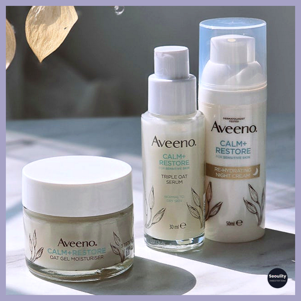 [Aveeno] เซ็ตดูแลผิว Aveeno Face Calm + Restore Oat | ครีมเจลช่วยบำรุงผิว 50 มล. | เซรั่มโทริเปิลโอ๊ต 30 มล. | ครีมกลางคืนช่วยบำรุงผิว Aveeno 50 มล.