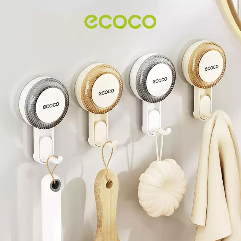 ECOCO ตะขอเดี่ยวดูดสีขาว吸盘式钩 -ตะขอกาวเดี่ยว, ไม้แขวนเสื้อเรียบง่าย