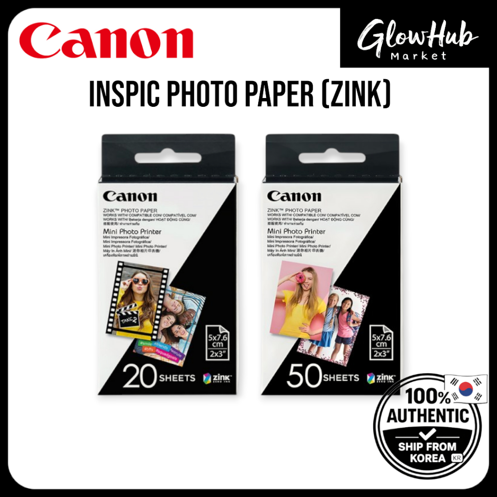 กระดาษภาพถ่าย Canon Zink แพ็ค 20 แผ่น 50 แผ่น | เครื่องพิมพ์ Mini Photo