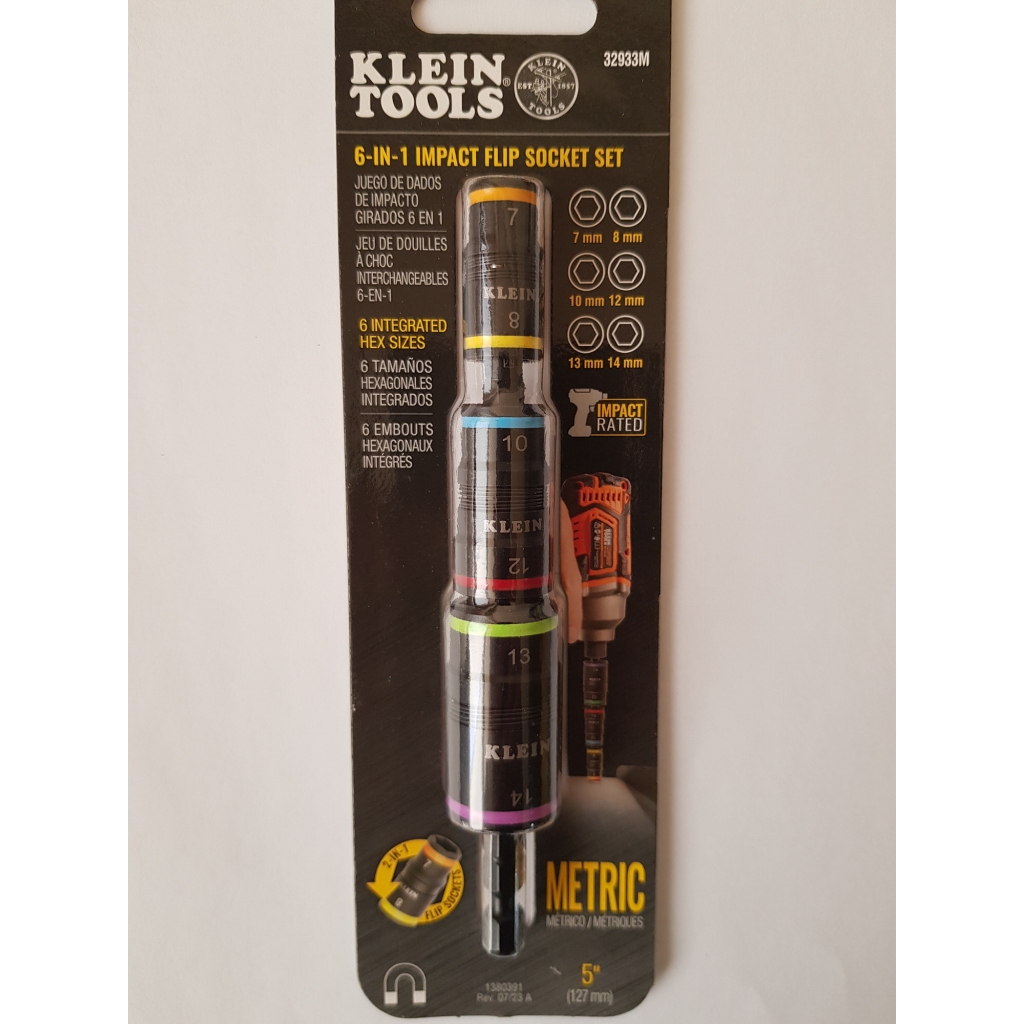 Klein Tools ชุดดอก/ลูกบ๊อกซ์ หน่วยมม 6-in-1 Impact Rated Flip Socket Set, Metric (32933M)
