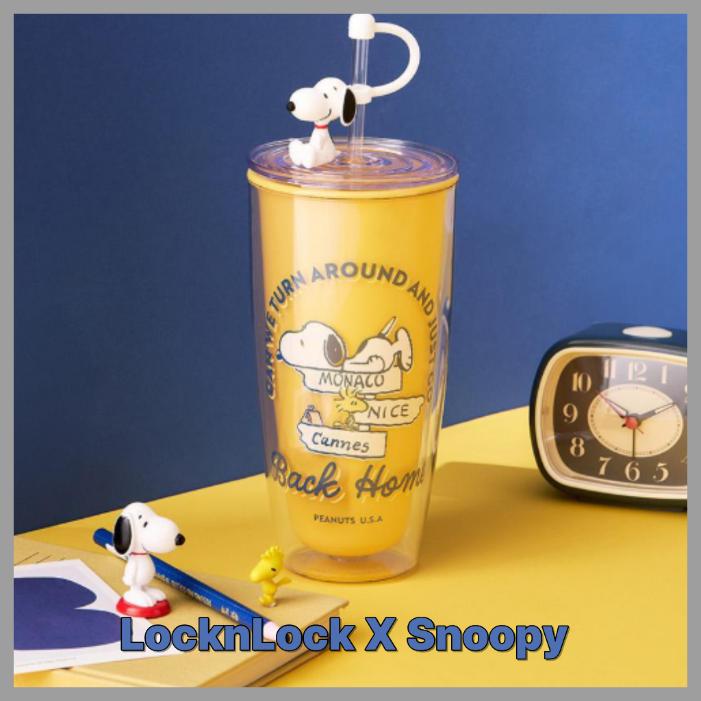 LocknLock X Snoopy Double Wall Cold Cup 720ml แก้วน้ําสีเหลืองพร้อมฝาปิดฟาง