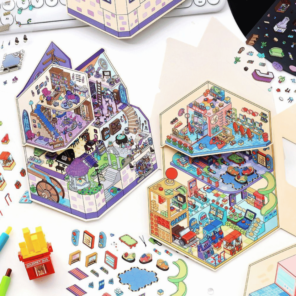 KW 3D น่ารักฉากความงามสติกเกอร์ขนาดใหญ่ A4 ขนาดสําหรับสมุดภาพ Journal Cafe House GA 228
