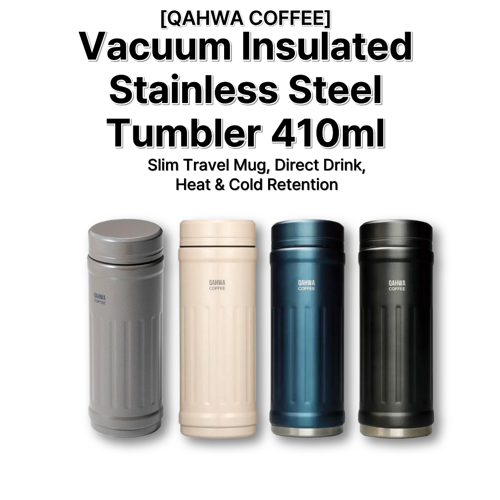 QAHWA Coffee Vacuum Insulated Stainless Steel Tumbler 420ml | แก้วเดินทางผอมเครื่องดื่มโดยตรงความร้อ