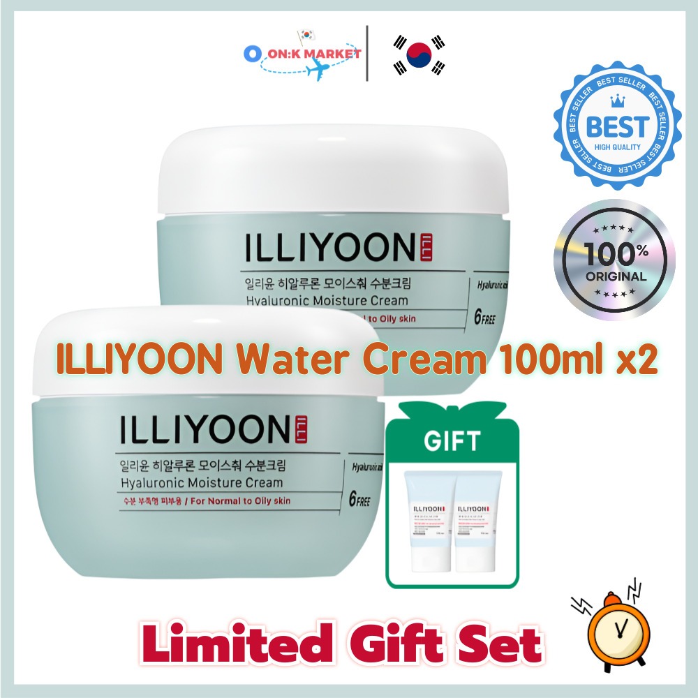 ILLIYOON ไฮยาลูรอน มอยส์เจอร์ วอเตอร์ ครีม 100มล | X2 ซูทติ้ง เจล 30มล. x2 ฟรี