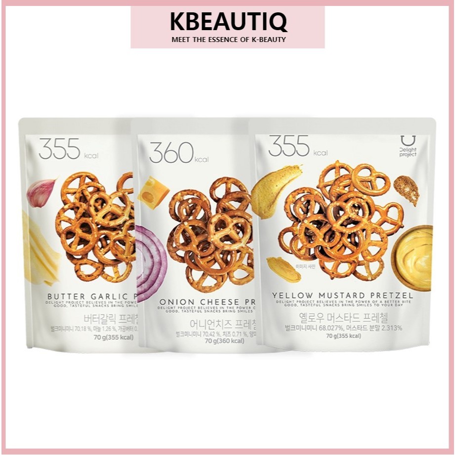 โครงการ Olive Young Delight Pretzel 70g ขนมเกาหลี (โอเนียนชีส / กระเทียมเนย / มัสตาร์ดเหลือง) K-Snack Bestseller