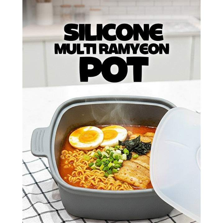Sonorite หม้อซิลิโคนไมโครเวฟ Ramen Cooker ชามไข่นึ่ง Made in Korea BPA Free สีเทาขนาดใหญ่
