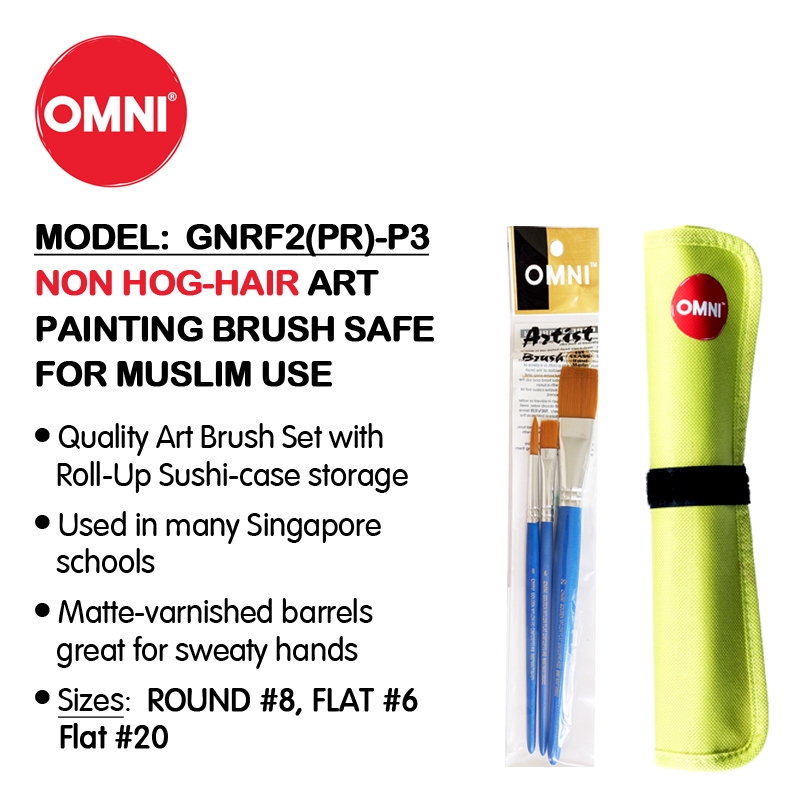 OMNI GOLDEN NYLON BRUSHES, PR ROUND 8, FLAT 6 & 20 IN SUSHI CASE