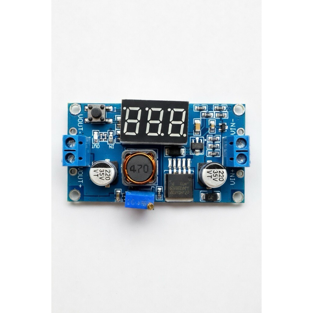 LM2596 DC-DC buck converter blue PCB module with 7-segment LED display