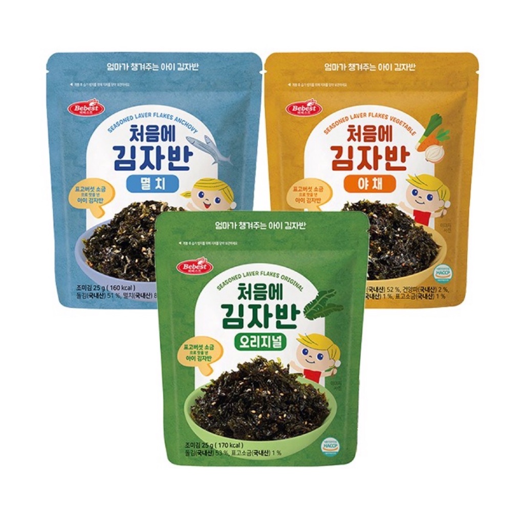 [Bebest] Kids First Seasoned Seaweed Flakes 3 ชั้น (ต้นฉบับ, Anchovy, Veggie) 25g x 3 แพ็ค (รวม 75g)