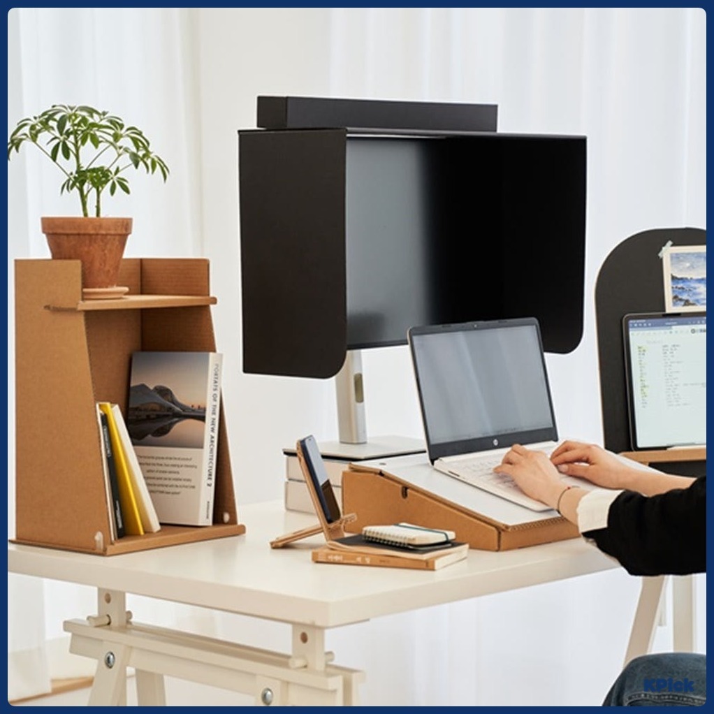 Paper Pop 27 นิ้ว Paper Monitor Hood Shade & Privacy Screen พร้อมถาดจัดระเบียบ - สีดําสําหรับโฟกัสที่เพิ่มขึ้น
