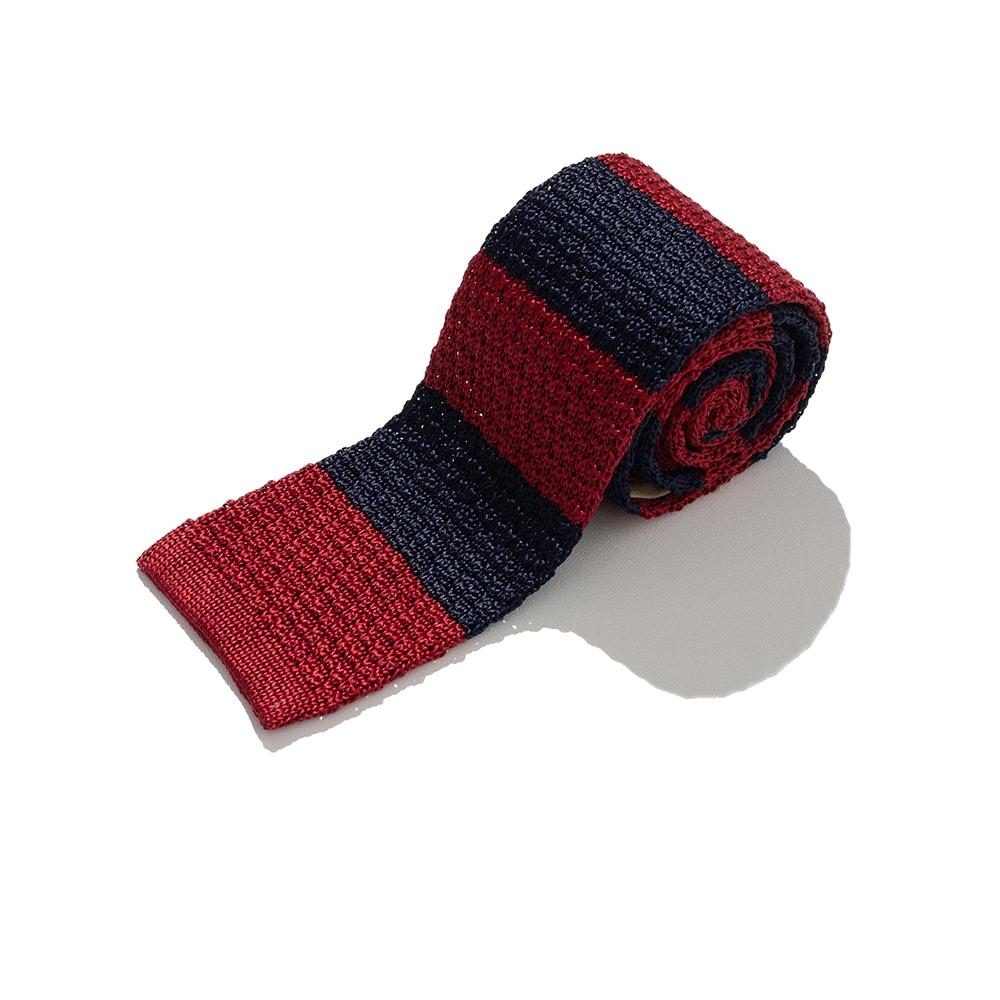 RENACTS เนคไทถักลายทางทูโทน สีแดงกรมท่า สไตล์ Ivy League
