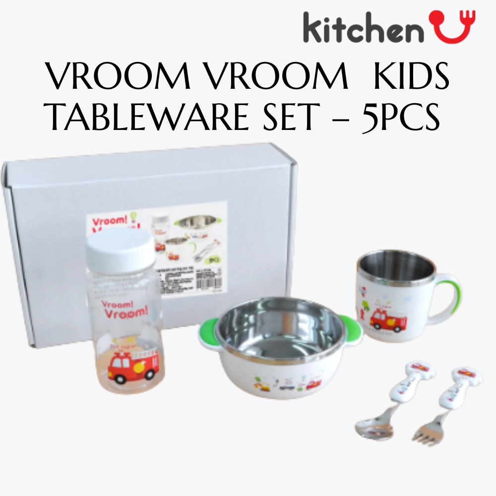 KITCHENU Vroom Vroom ชุดอาหารเด็ก – 5 ชิ้น (ดีไซน์รถดับเพลิง)