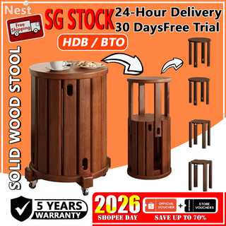 [SG STOCK] Foldable Stackable Wooden Stool Chair with Wheels | Space Saving Dining Seat for Home Office