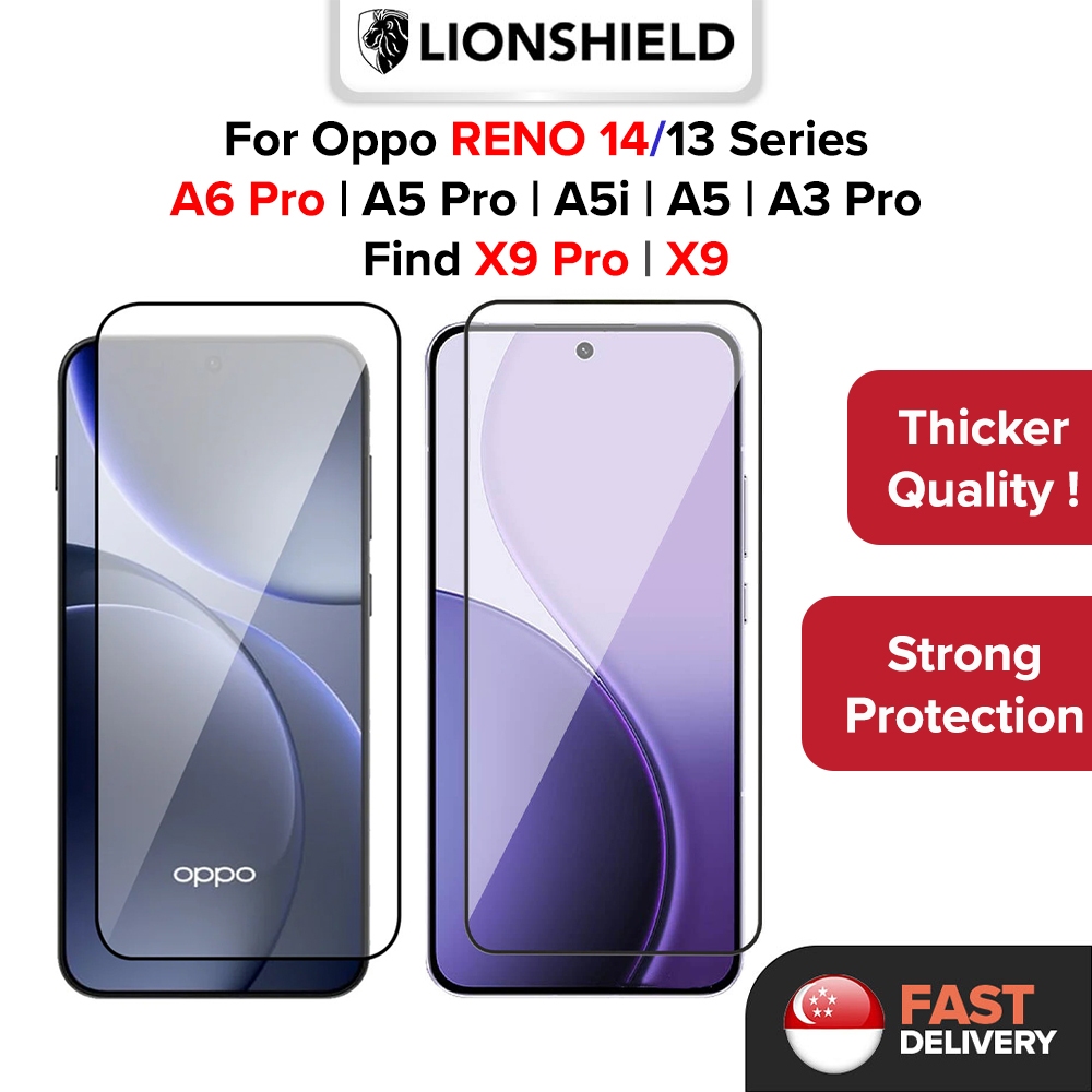 (SG) LionShield Oppo Reno 14 Pro/14/14F/13 Pro/Find X9 Pro/Find X9/A6 Pro/A5/A5i/A3/Pro กระจกนิรภัยป