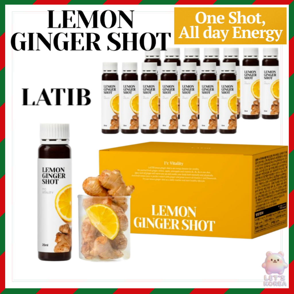 [ผลิตในเกาหลี] LATIB Lemon Ginger Shot 25ml 7 / 14 ช็อต | ขิงมะนาวสกัดเย็นช็อตคาเฟอีนฟรีไม่มีน้ําเพิ่ม