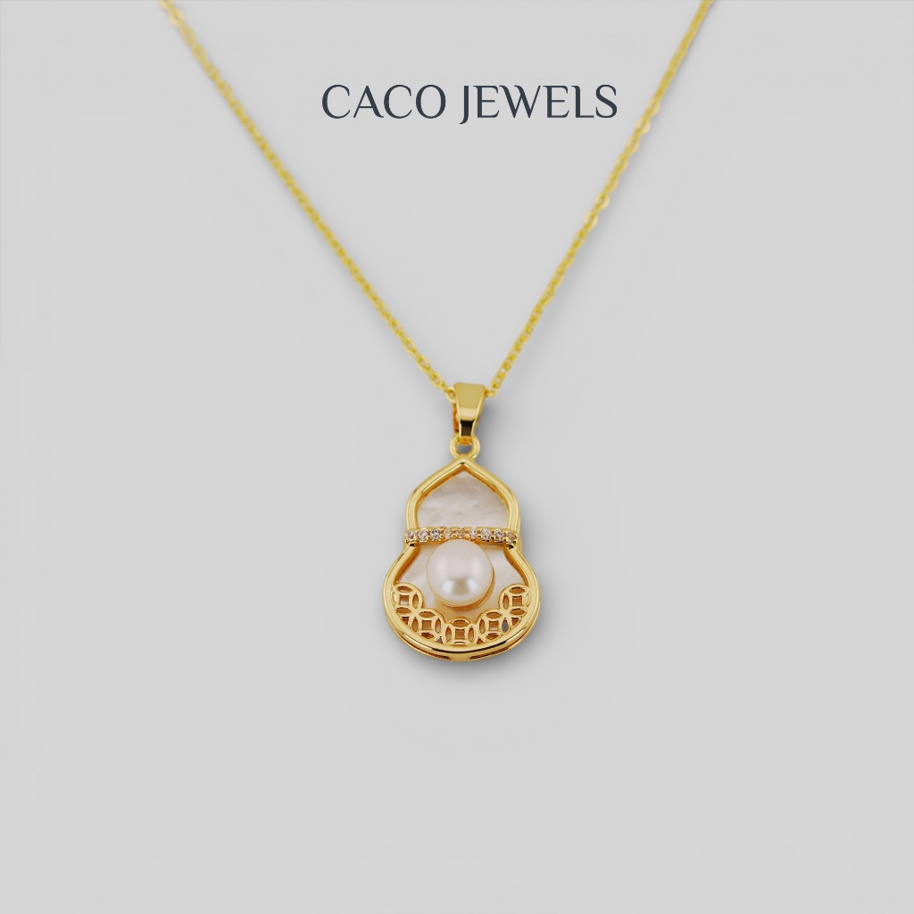 สร้อยคอไข่มุกน้ำจืดเกรดพรีเมียม CACO 3A ชุบทอง 18K ประดับมุกเปลือกหอย "Treasury" (1 ชิ้น)

