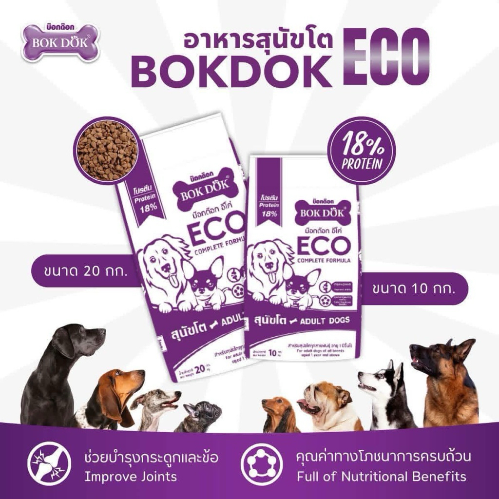 Bokdok Eco อาหารสุนัขโต 10kg / 20kg สูตรเนื้อ+ไก่ อาหารเม็ดหมา ราคาประหยัด คุ้มค่า