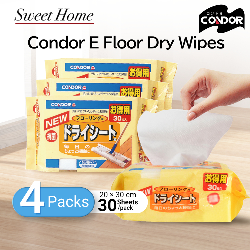 [มัด 4] Japan Condor E Floor Dry Wipes 30 แผ่นทําความสะอาดกําจัดฝุ่นขนต้านเชื้อแบคทีเรียสองด้าน