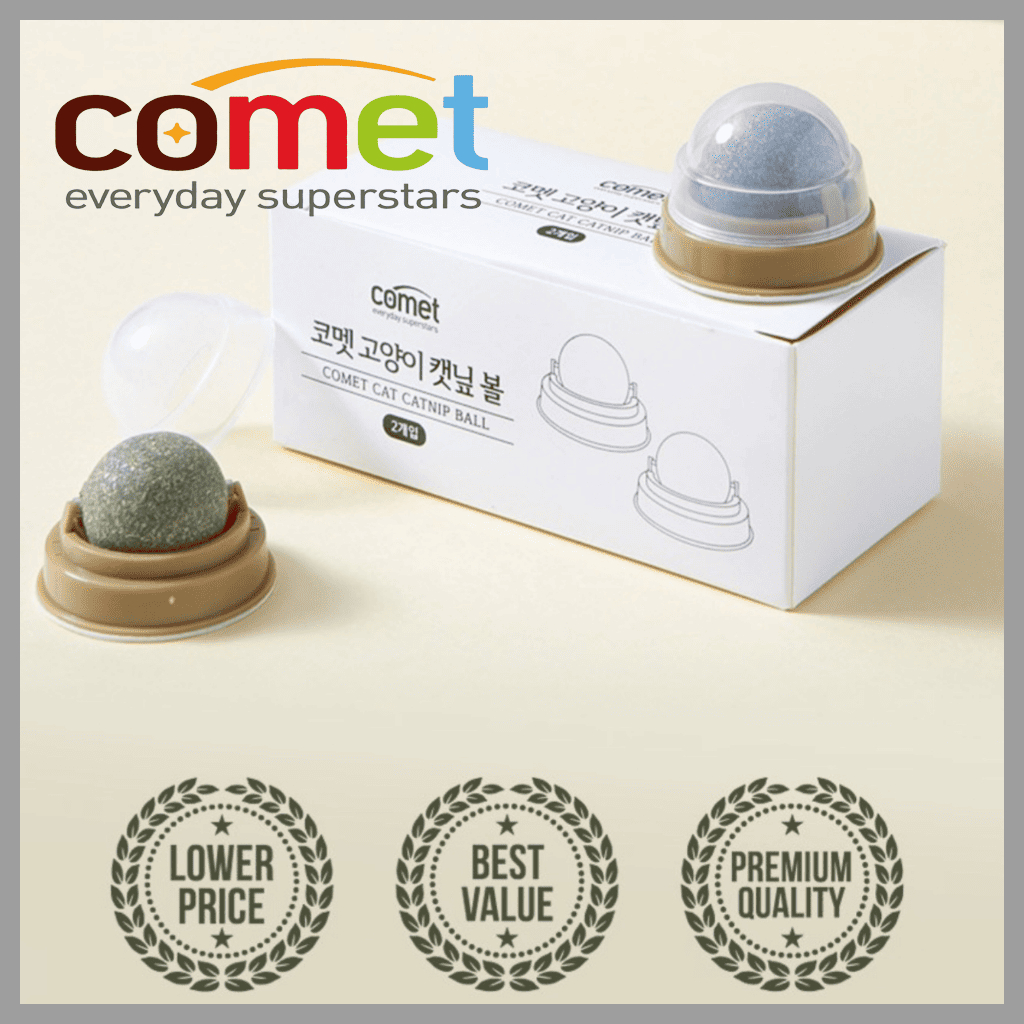 Comet Catnip Ball 2P Rolling Toy Wall Floor Mount Interactive Pet Toy
