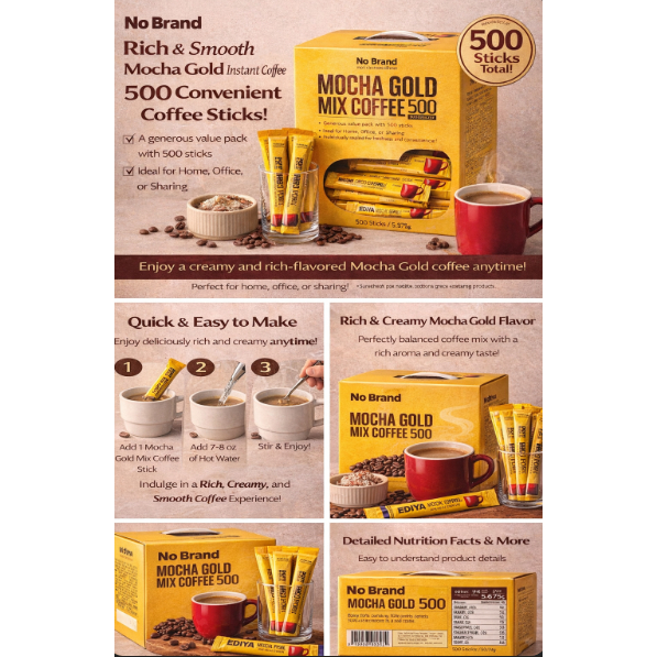 No Brand Mocha Gold Mix Coffee 500 Sticks Mega Value Pack | 250  2 กล่อง